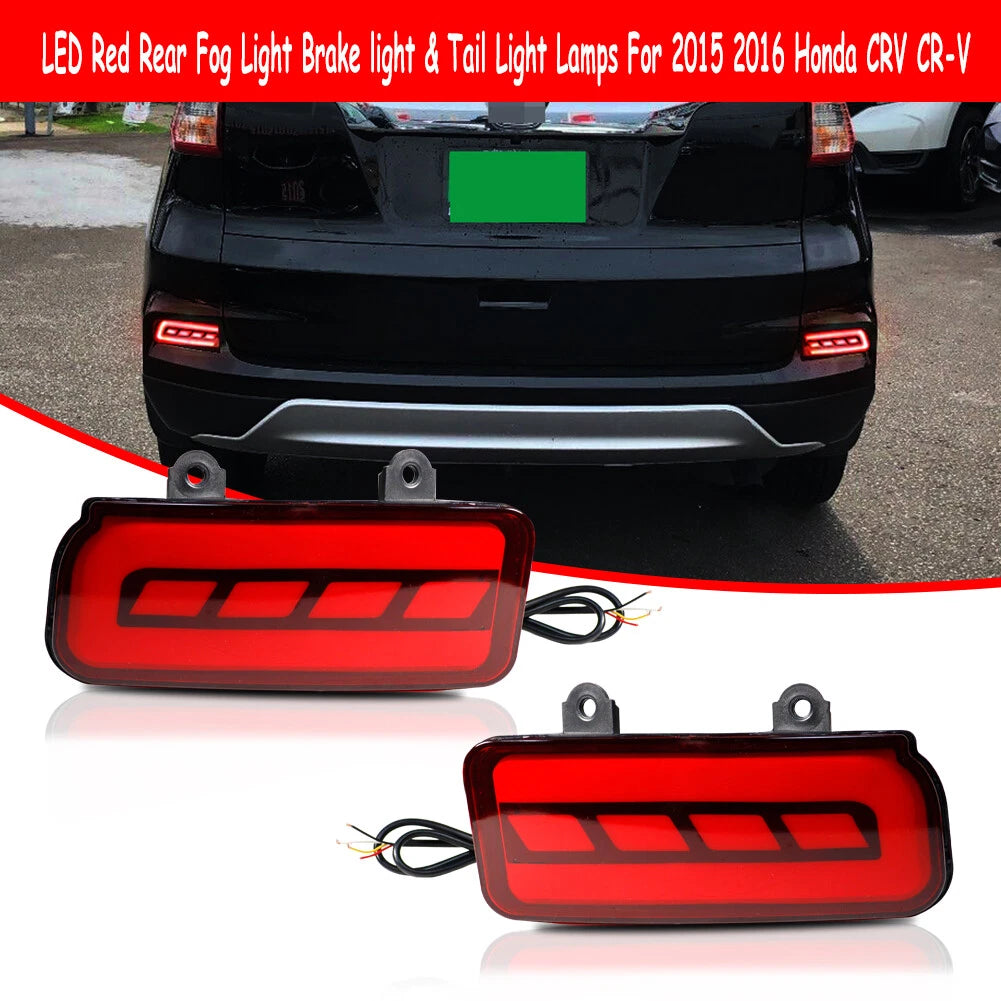 2X Red LED Rear Bumper Reflector Tail Light for Honda CR-V (2015–2016)