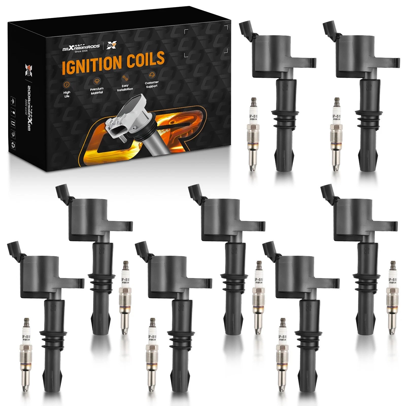8pcs Ignition Coil & Spark Plug for Lincoln Navigator V8 5.4L (2005–2008) FD508 PZH14F