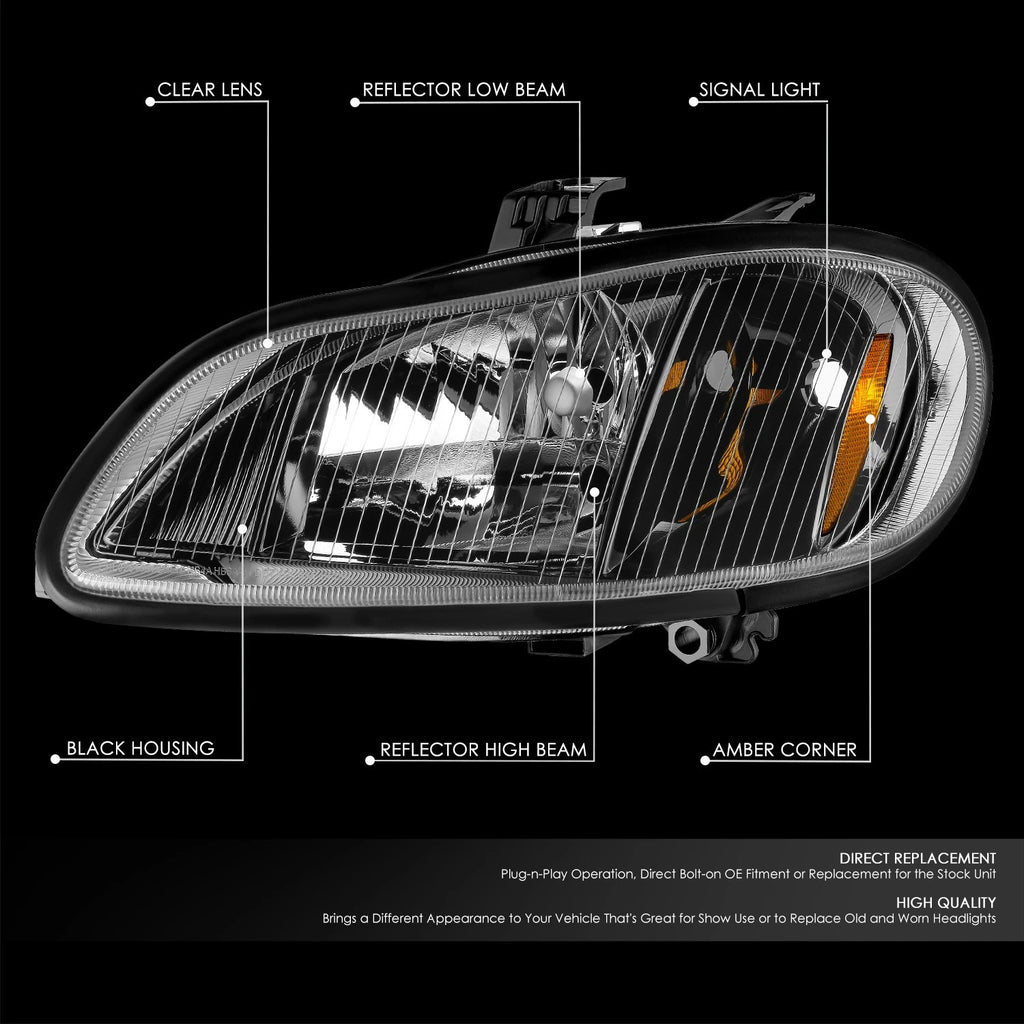 Headlight Assembly for Freightliner M2 106 112 (2003–2018) Black Housing Amber Lens