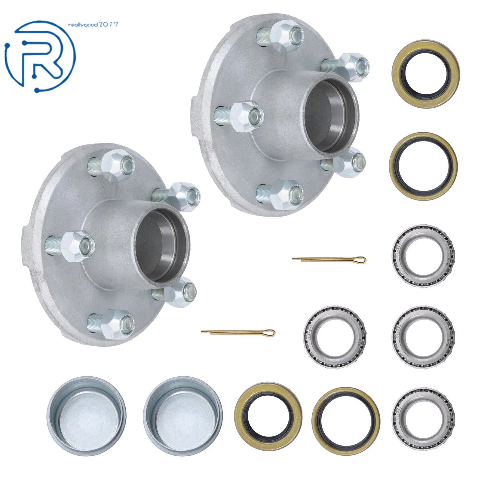 Set of 2 Galvanized Trailer Bearing Hub Kits for 2000lbs Straight Axle 