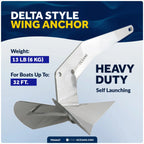 Delta Style Wing Anchor 13 lb for Boat (Stainless Steel)