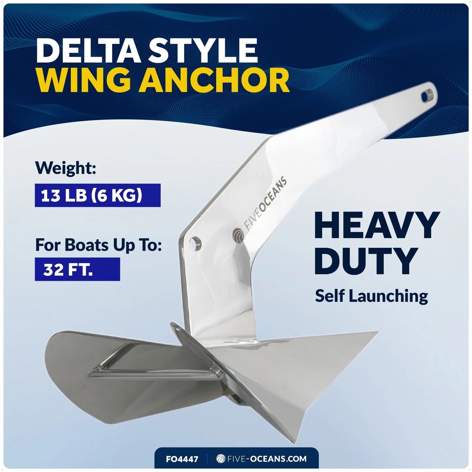 Delta Style Wing Anchor 13 lb for Boat (Stainless Steel)