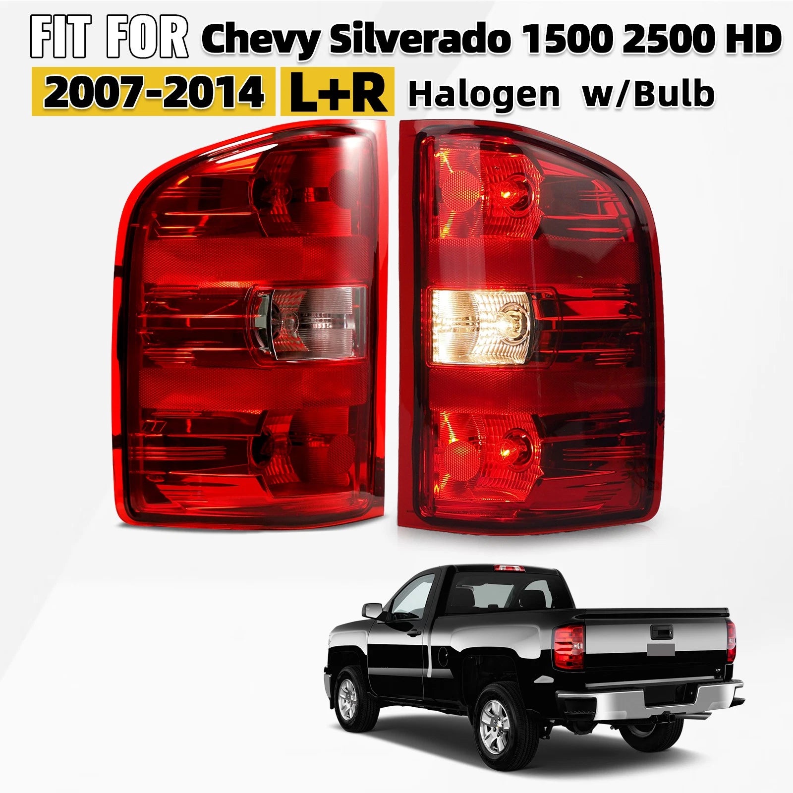 Halogen Tail Light Pair for Chevy Silverado 1500 (2007–2013) 2500 3500HD (2007–2014)