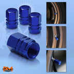 Set of 4 Blue Aluminum Tire Stem Caps for Universal Vehicles (Hexagon Style)