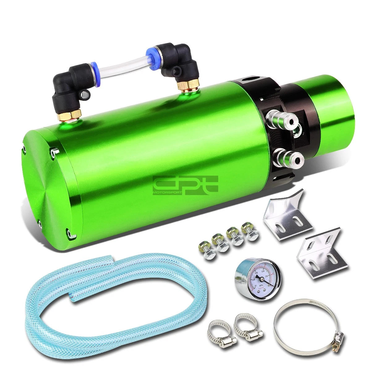 7" Aluminum Round Turbo Engine Oil Catch Tank + 0-14 PSI Fuel Gauge