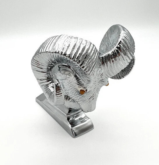 Universal Chrome Metal Ram Head Hood Ornament with Illuminated Eyes (General)