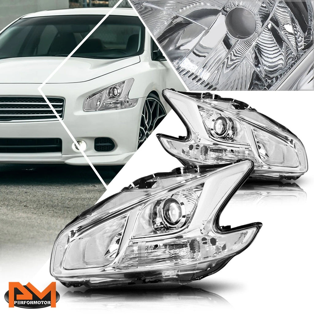 Projector Headlights for Nissan Maxima (2009–2014) - Chrome Housing, Clear Side