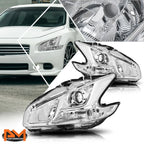 Projector Headlights for Nissan Maxima (2009–2014) - Chrome Housing, Clear Side