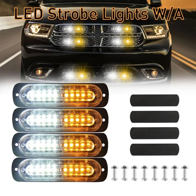 10X LED Amber/White Strobe Lights for Car Truck (Emergency Flash Warning)