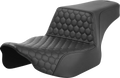 SADDLEMEN Step-Up Seat for Harley FL (Extended Reach, Honeycomb, Black Stitch)