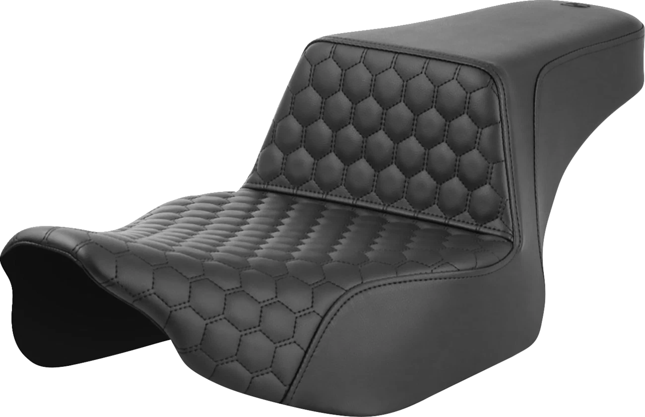 SADDLEMEN Step-Up Seat for Harley FL (Extended Reach, Honeycomb, Black Stitch)