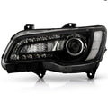 Black Halogen Headlight LED DRL Projector for Chrysler 300 (2015–2023)