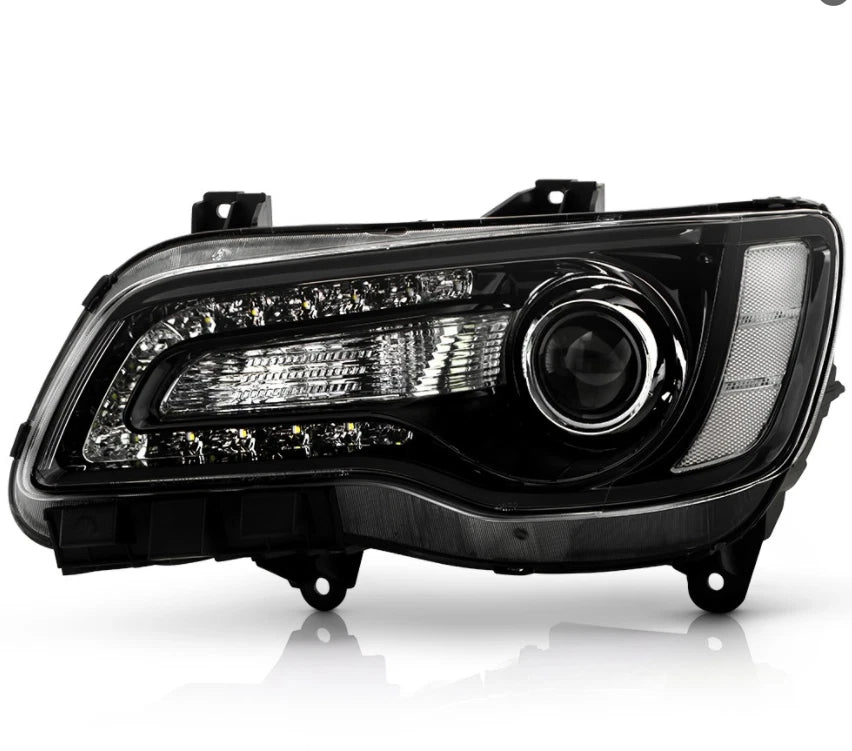 Black Halogen Headlight LED DRL Projector for Chrysler 300 (2015–2023)