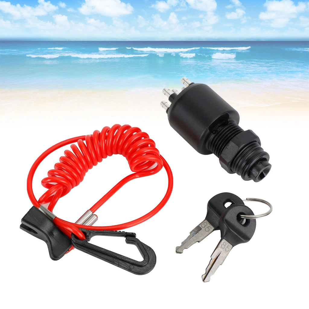 Ignition Key Switch & Safety Lanyard for Johnson Evinrude (5005801, 175974)