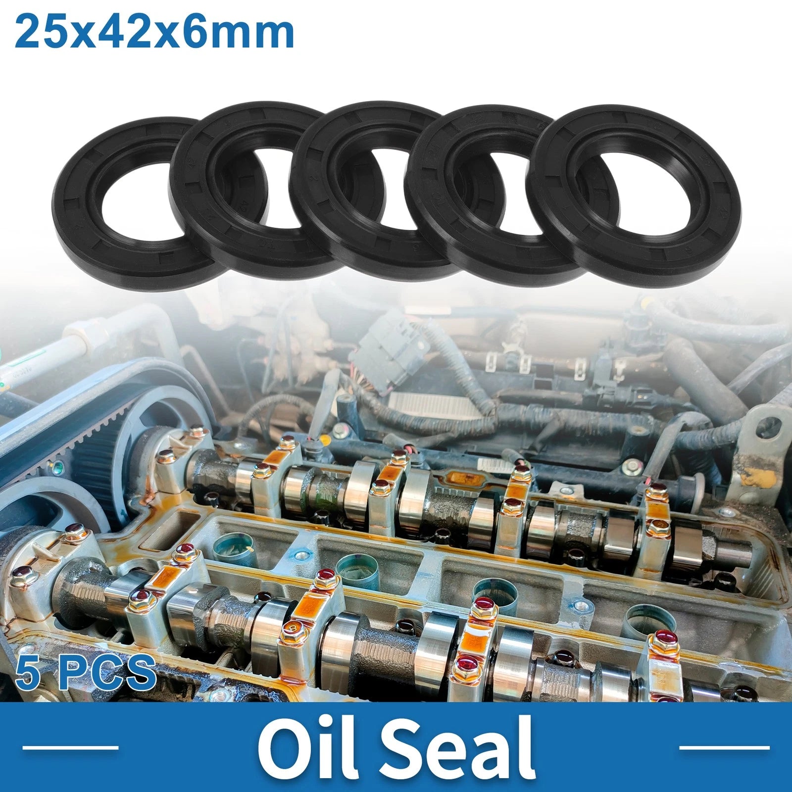 Set of 5 Oil Seal Rotary Shaft Seal for Various Models (25x42x6mm)