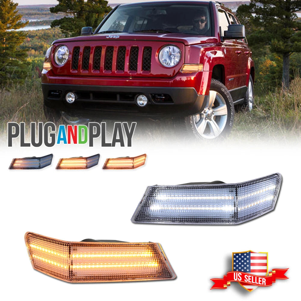 2X Clear Switchback LED Turn Signal Blinker Lights for Jeep Patriot (2007–2017)