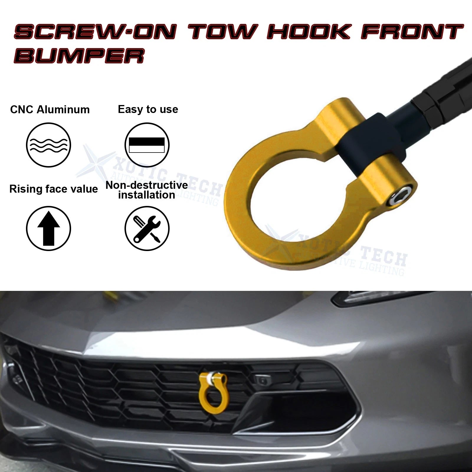 Gold Track Racing Style Anodized Aluminum Tow Hook Set for Cadillac XLR (2006-2009)