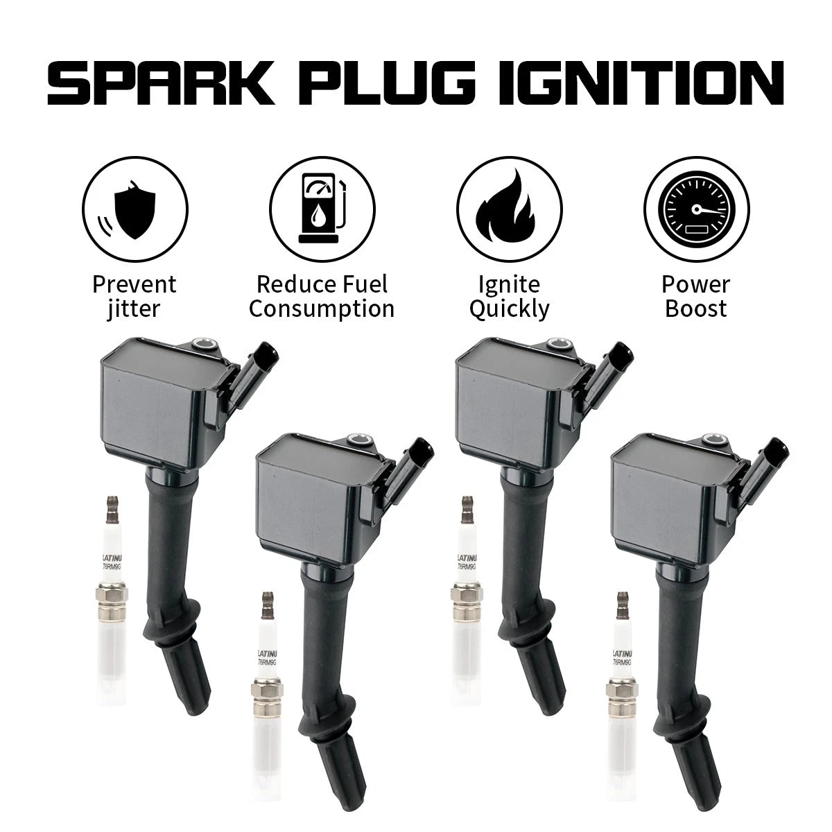 4X Ignition Coil & Iridium Spark Plug for Chevy Malibu (2016–2021) UF802 1.5L 1.4L