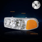 Upper Chrome Housing Headlight & Amber Side Corner Lamp for GMC Sierra/Yukon (1999–2007)