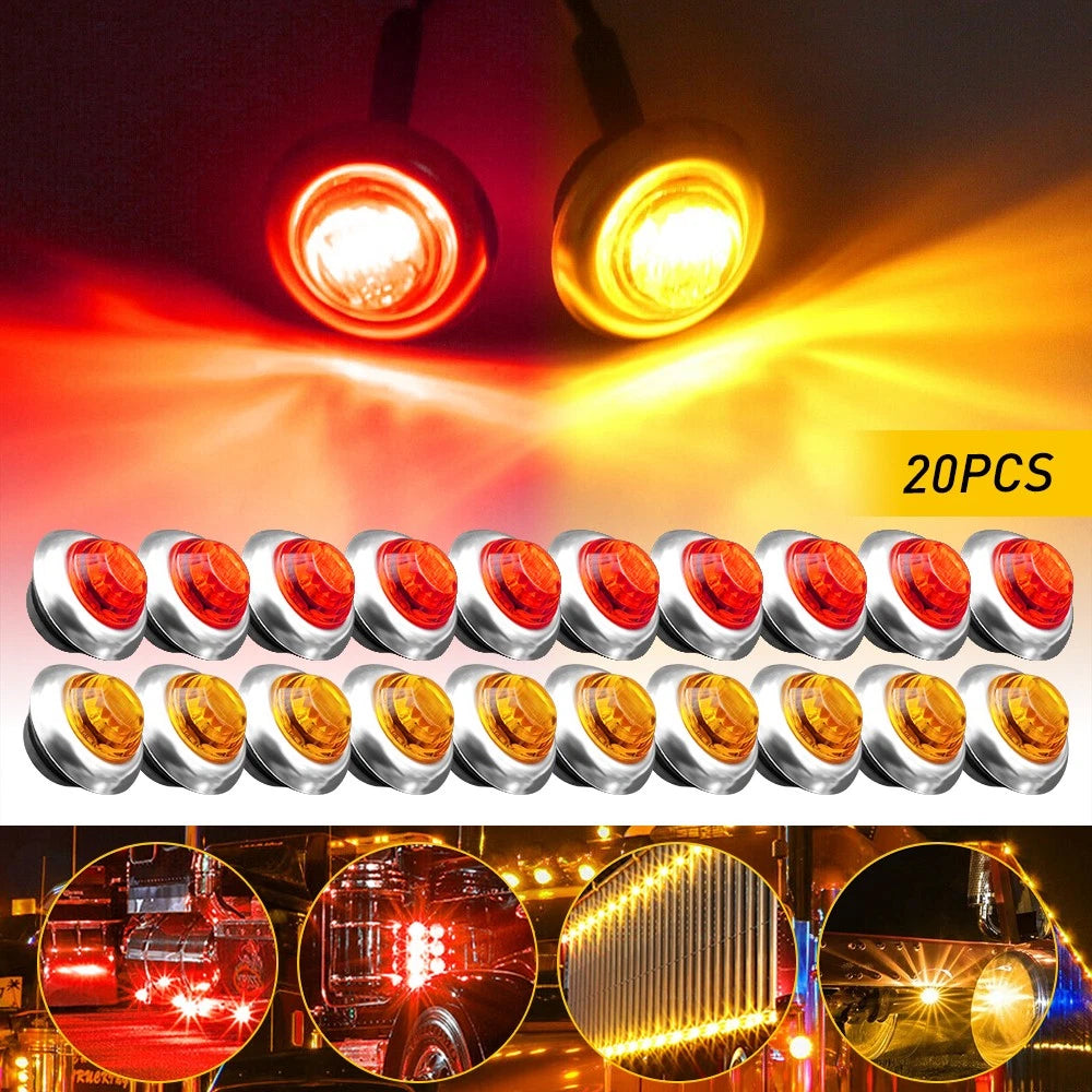 3/4" Round Bullet LED Clearance Marker Side Lights for Trailer Truck RV (Amber/Red)