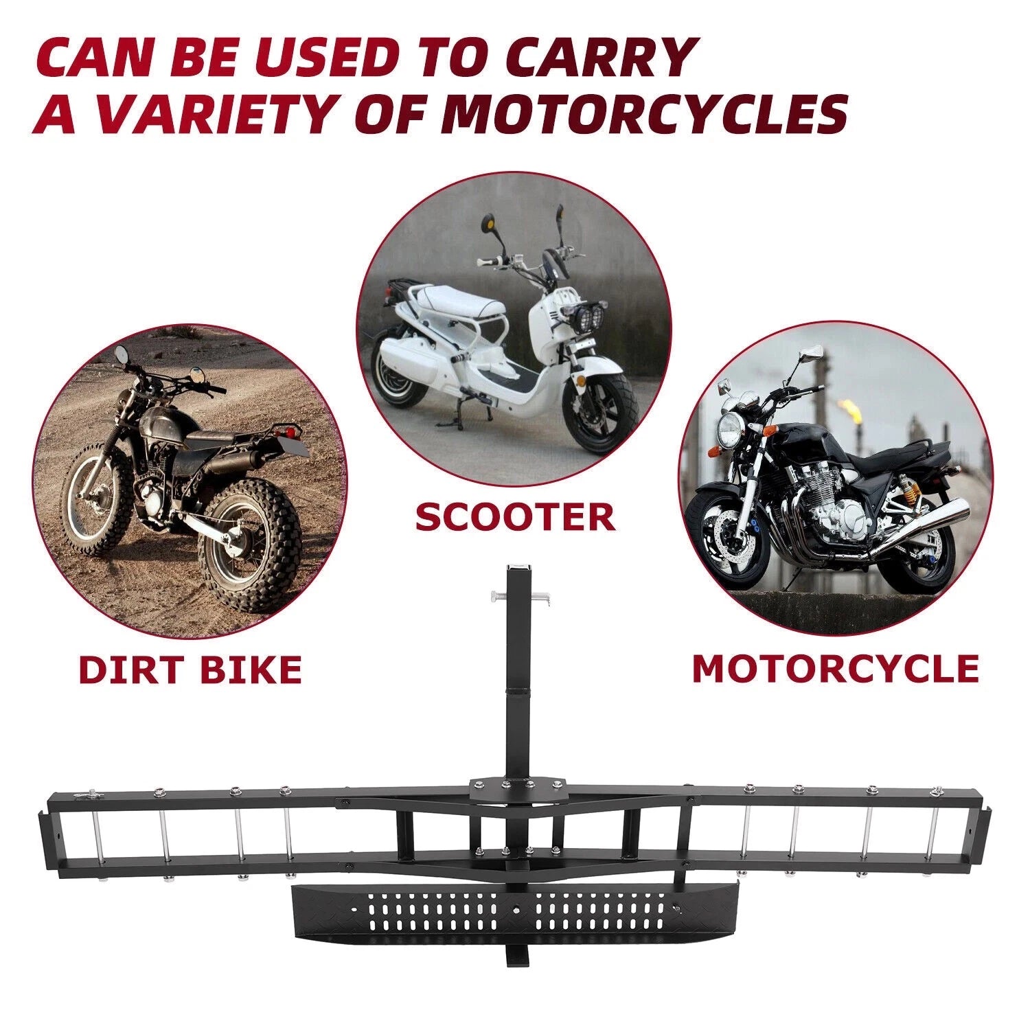 Bike Hitch Carrier Rack for Motorcycle Scooter (500 lbs Capacity)