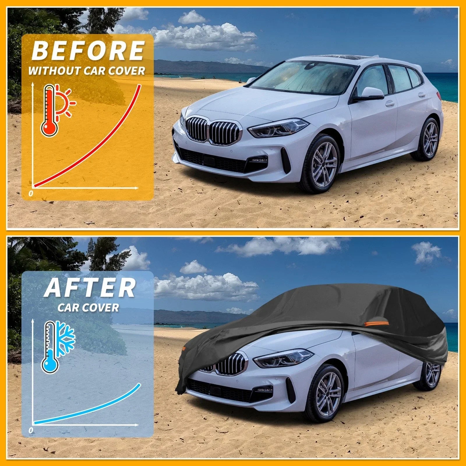 Car Cover Waterproof All Weather for BMW 1 Series Hatchback Black