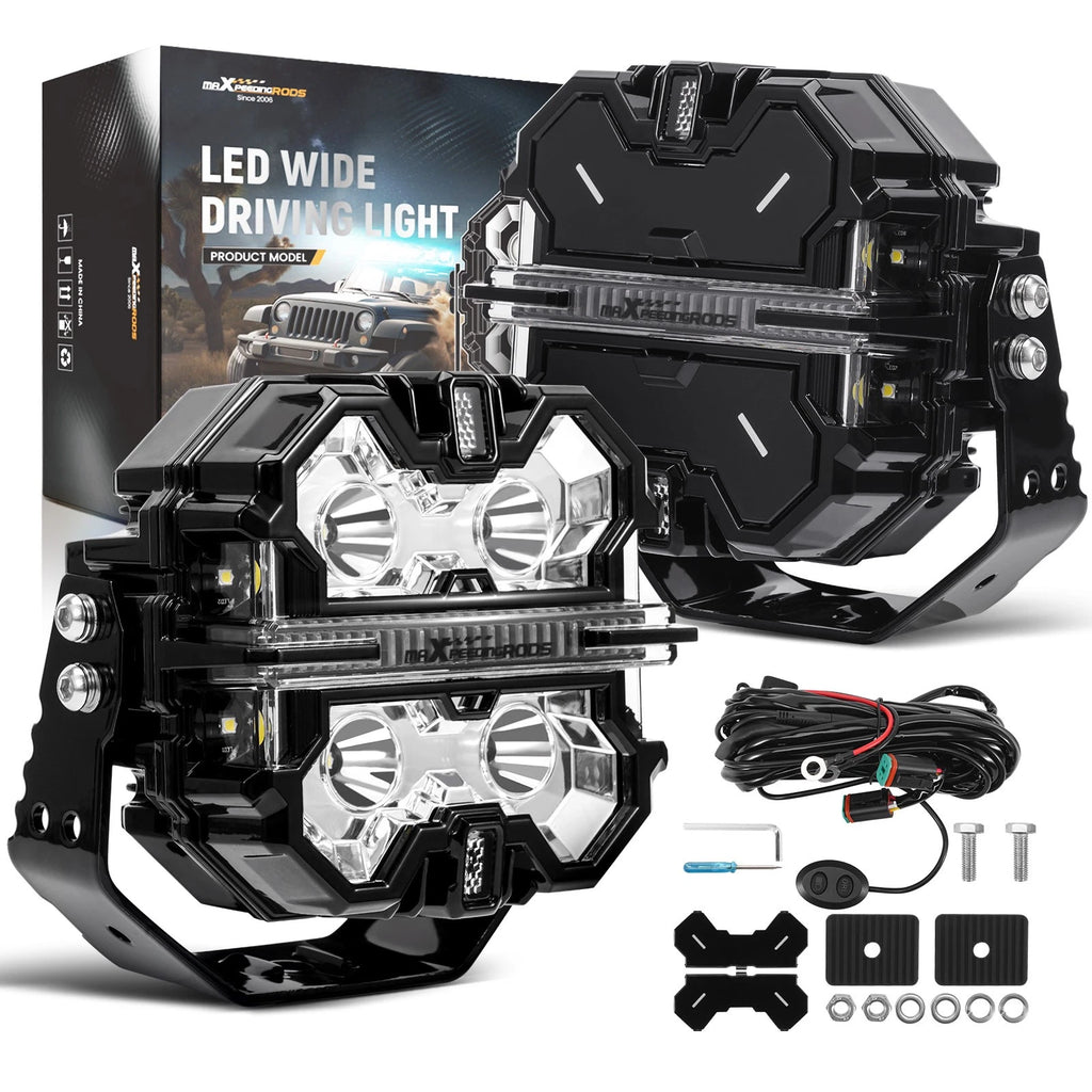 Square LED Pod Lights for Off-Road Vehicles (5 Inch, White 6000K, Amber 3000K)
