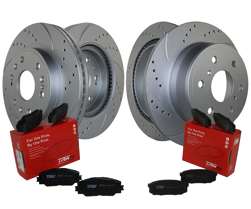 Front Rear Brake Kit with Drilled Discs & TRW Pro Metallic Pads for Cadillac Chevy GMC