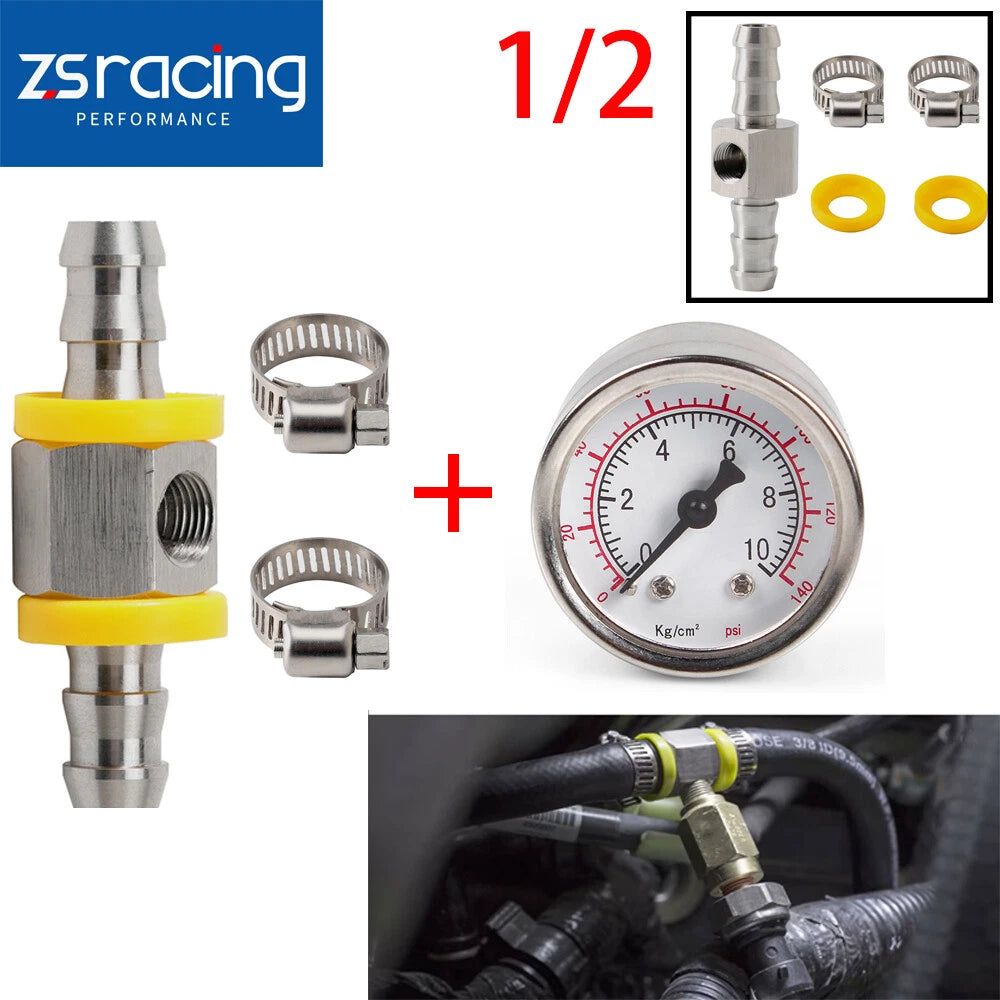 Fuel Pressure Gauge with T-Fitting Adapter for Automotive Applications