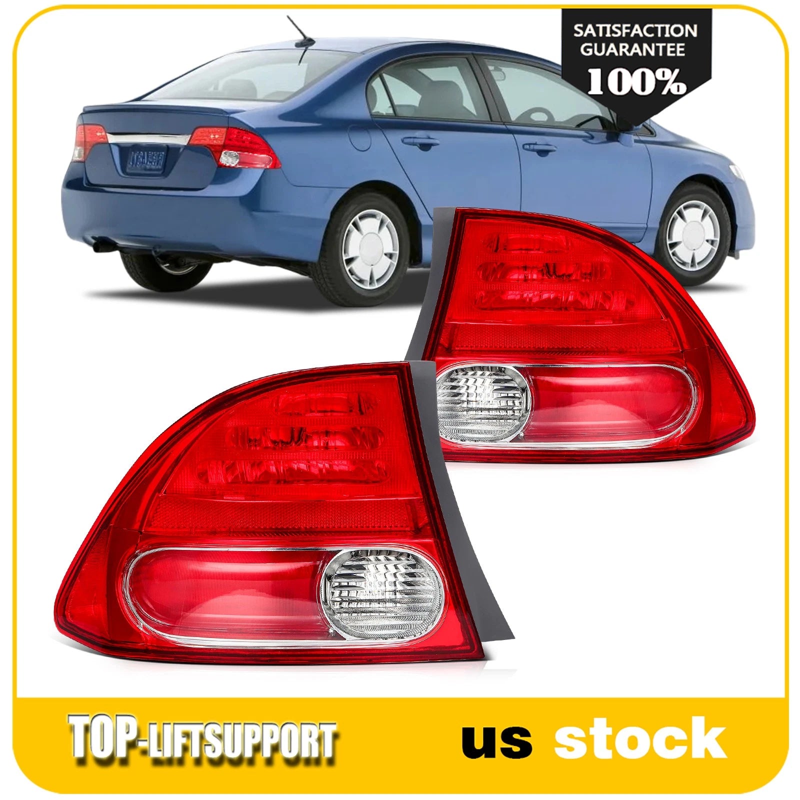Tail Light Assembly Pair for Honda Civic Sedan (2009–2011) Red Housing