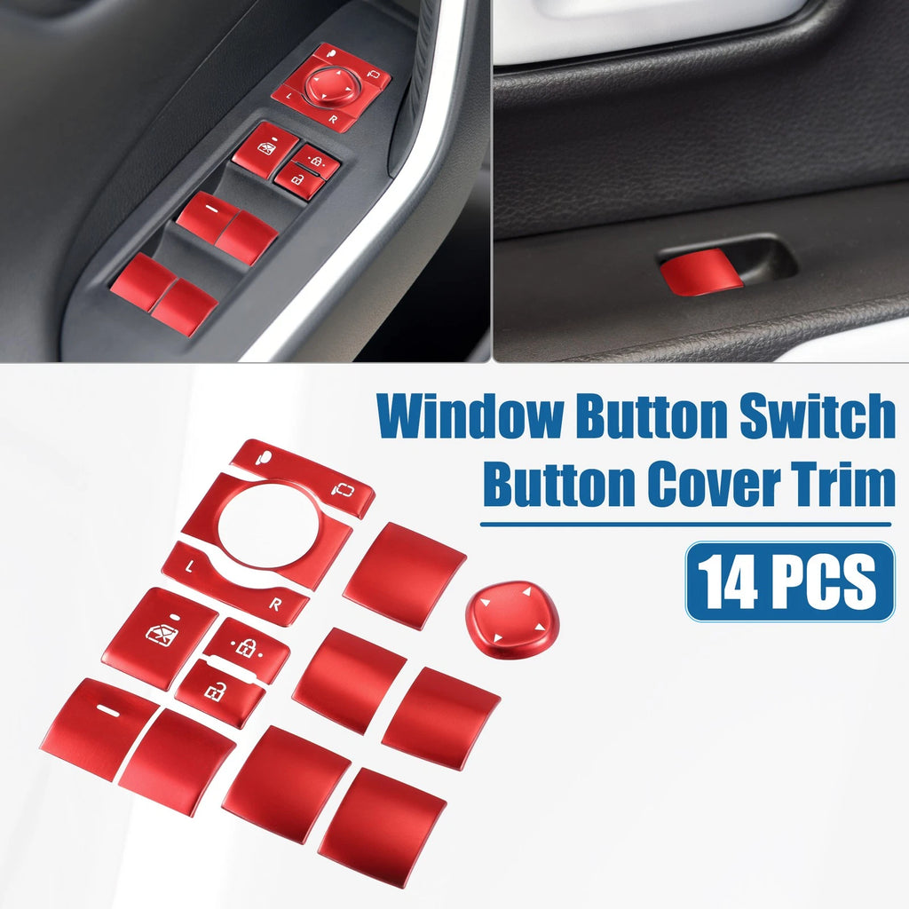 14Pcs Window Switch Button Cover Trim for Toyota RAV4 (2019–2022) Aluminum Red
