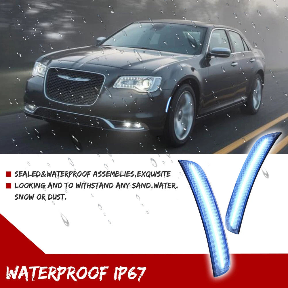 Set of 4 Ice Blue LED Front Rear Side Marker Lights for Chrysler 300