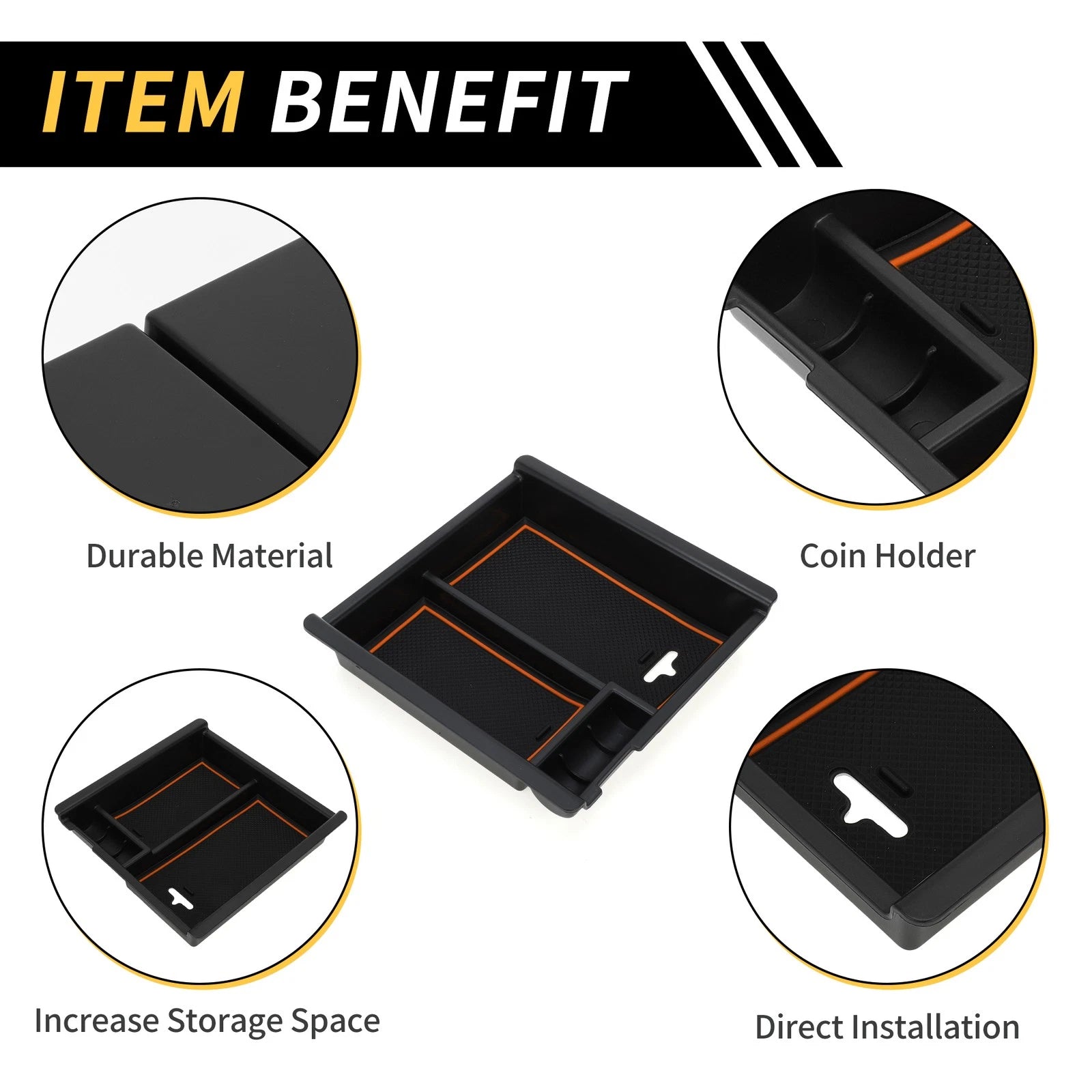 Center Console Organizer Insert Tray for Toyota Tacoma (2016–2021) Black Orange