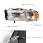 Set of 2 Halogen Chrome Headlights for Dodge Ram 1500 2500 3500 (1994–2002)