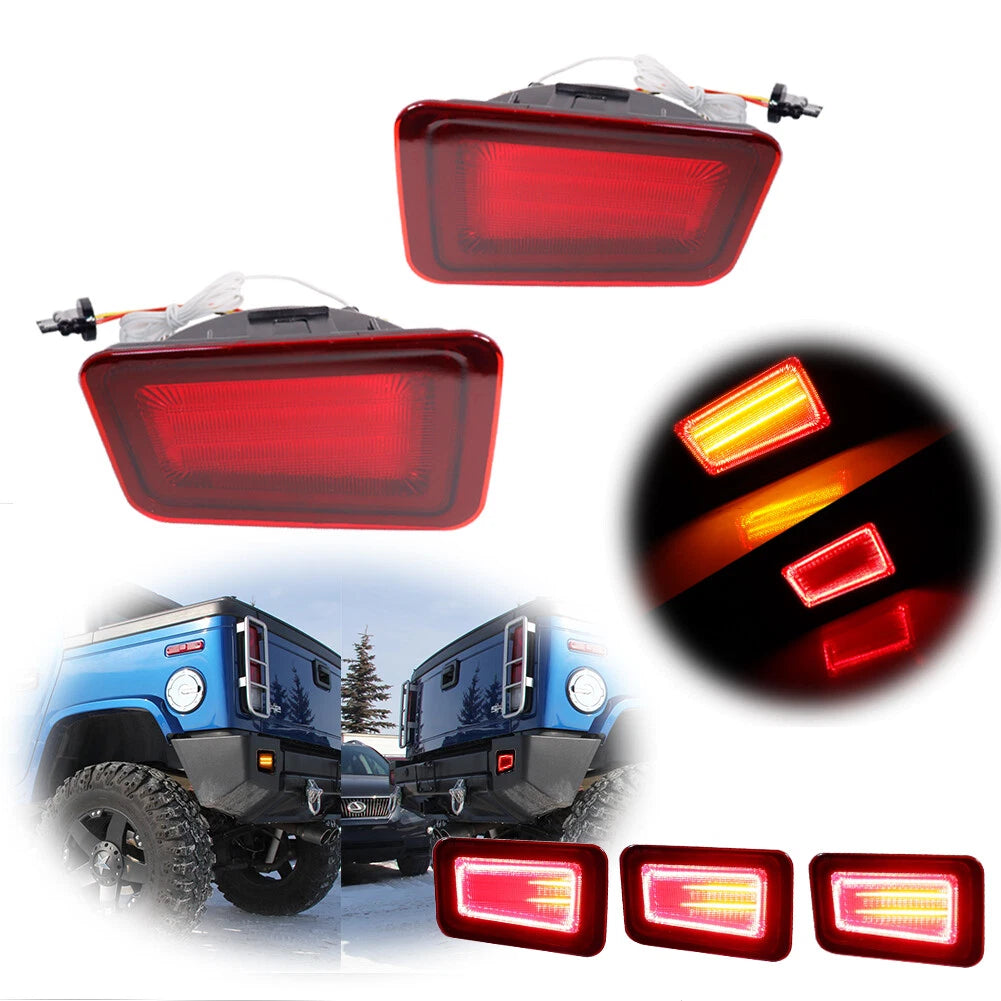 2X Red Lens Rear Bumper Reflector Tail Lights for Hummer H2 (2005–2009)