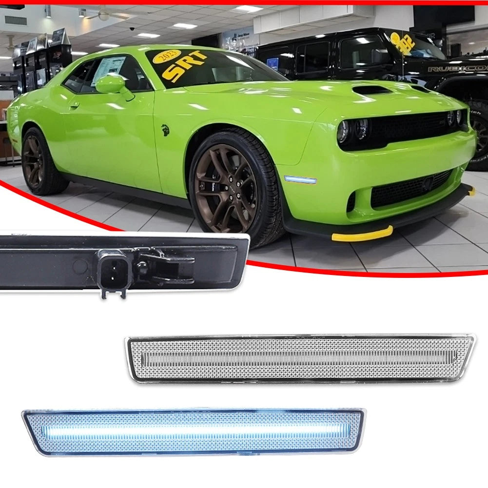 Front Bumper Clear Ice Blue LED Side Marker Light for Dodge Challenger (2015–2023)