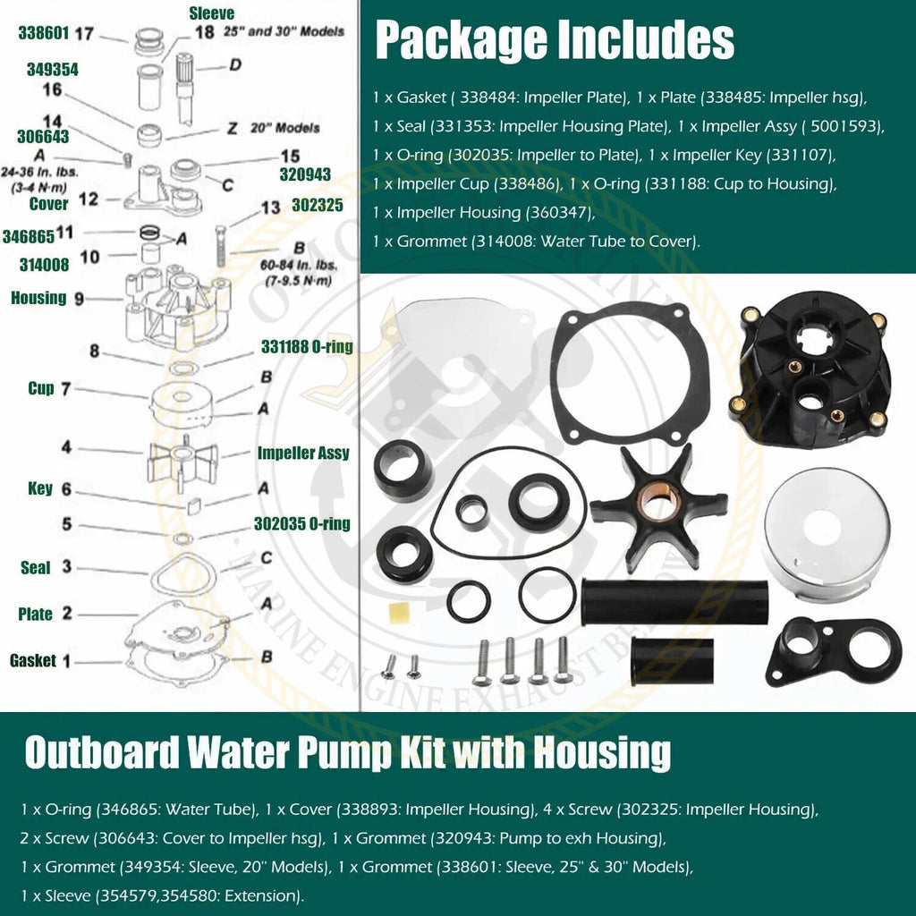 Outboard Water Pump Kit 5001595 for Johnson Evinrude 75-250HP (1990–2023)