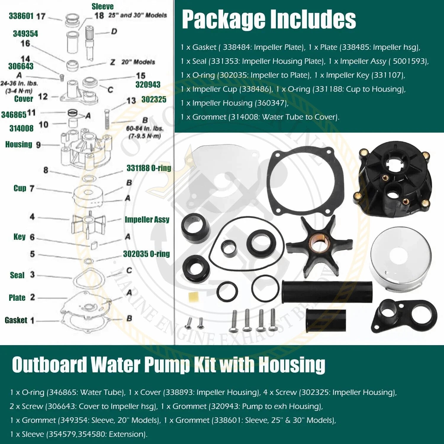 Outboard Water Pump Kit 5001595 for Johnson Evinrude 75-250HP (1990–2023)