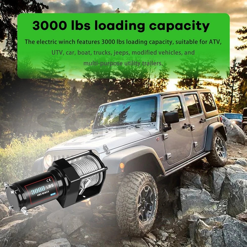 3000LBS 12V Electric Winch for ATV UTV Truck Off Road (3000lb)
