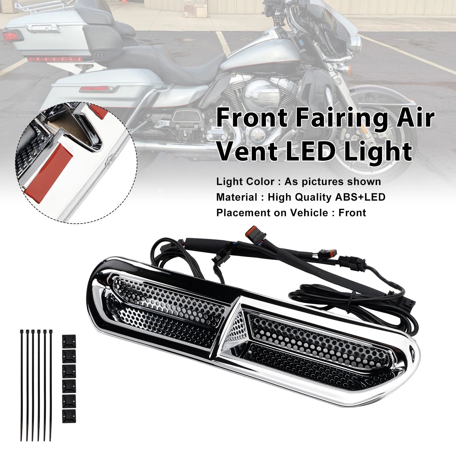 Front Fairing Air Vent LED Light for Touring Street Glide (2014–2024) Chrome