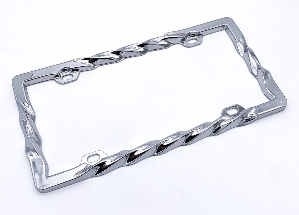 Chrome Twisted Spiral Heavy Duty License Plate Frame for Car Truck (Universal)
