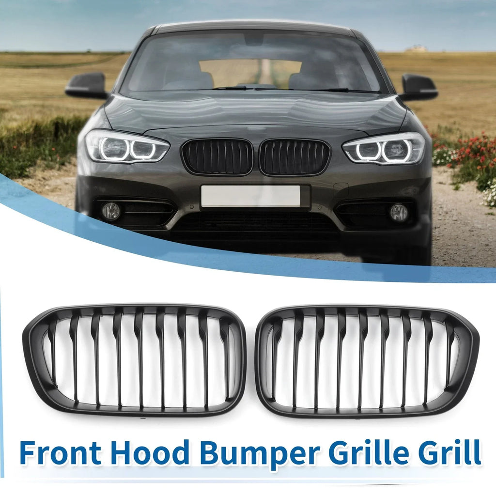 Pair Front Upper Bumper Grille for BMW 1 Series F20 Matte Black (2011-2019)