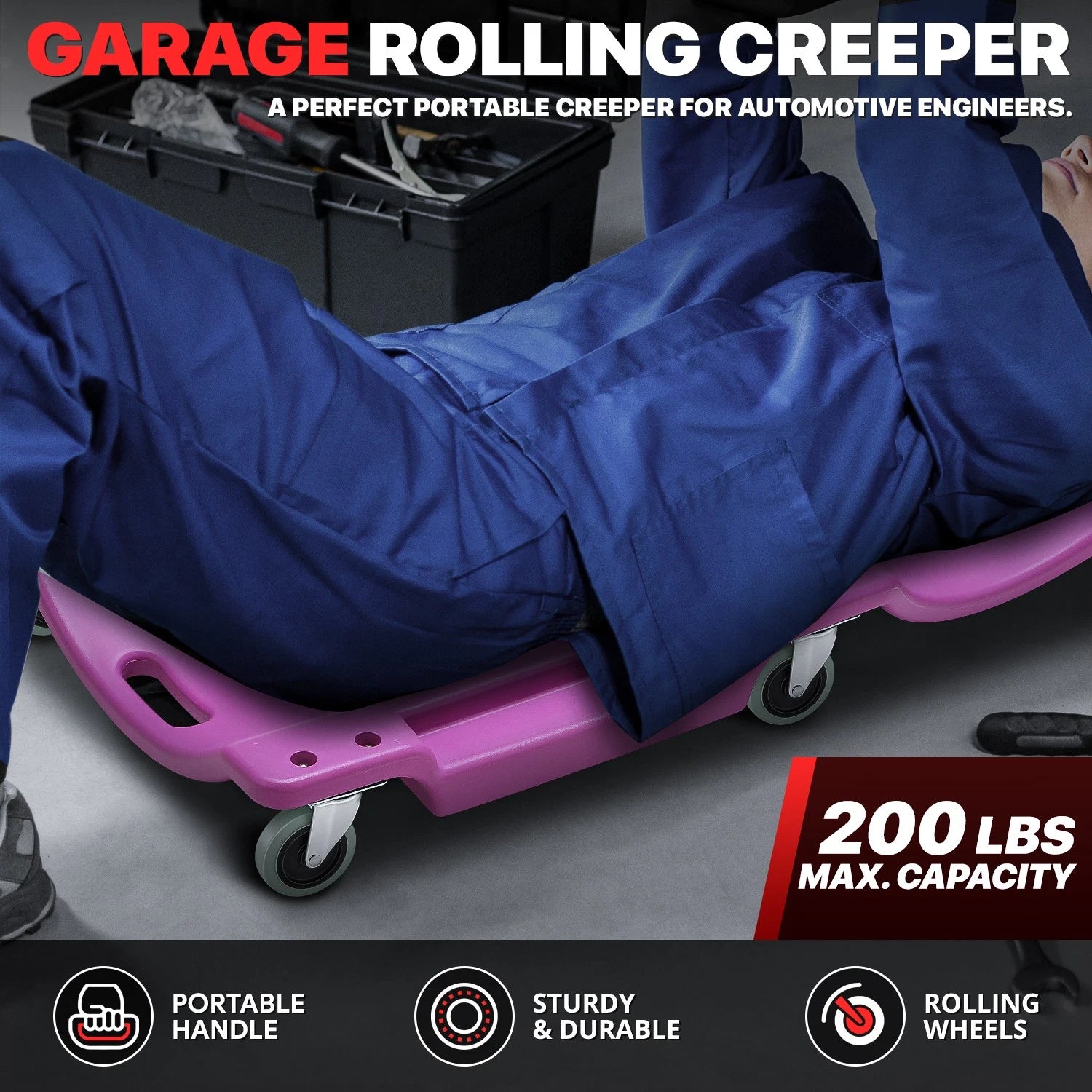 40" x 18.5" Purple Mechanic Creeper for Automotive (200Lbs)