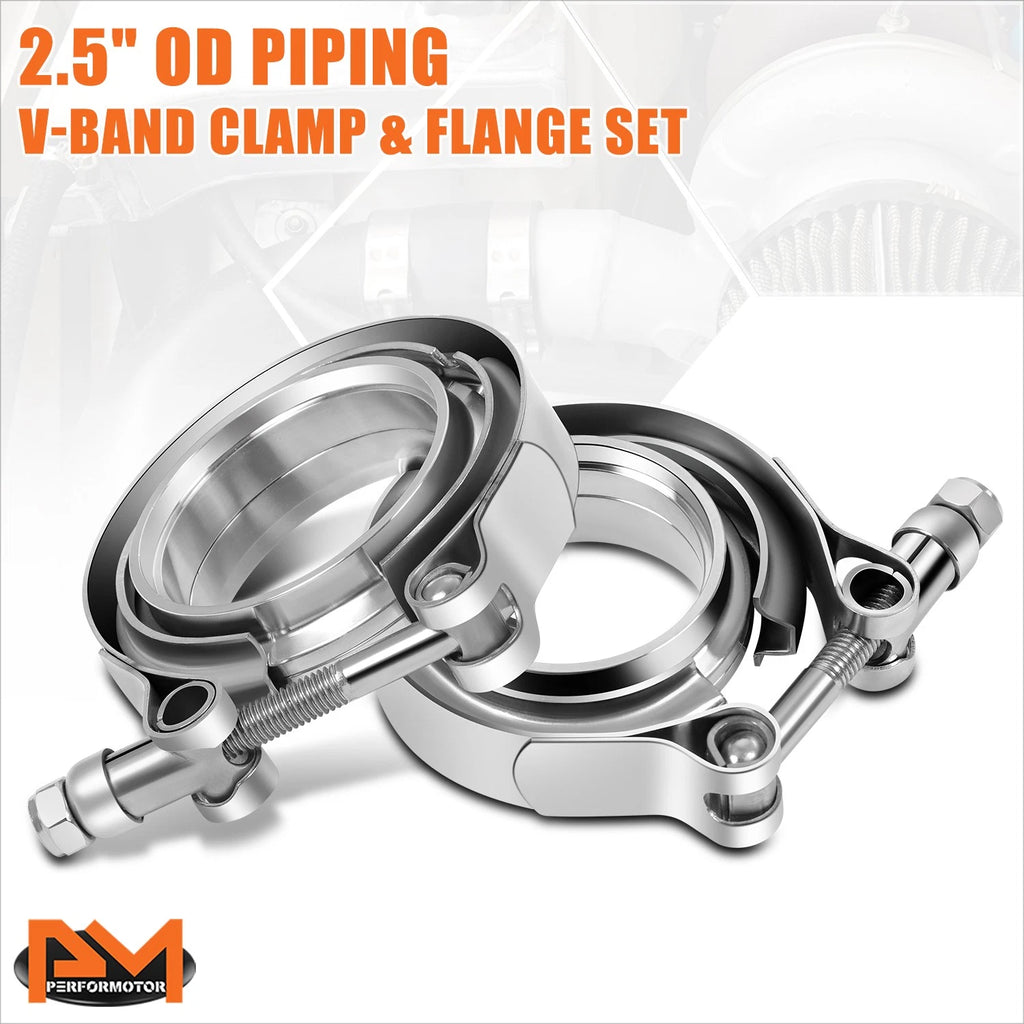 2X 2.5" OD Stainless Steel V-Band Clamp & Male/Female Flange Set