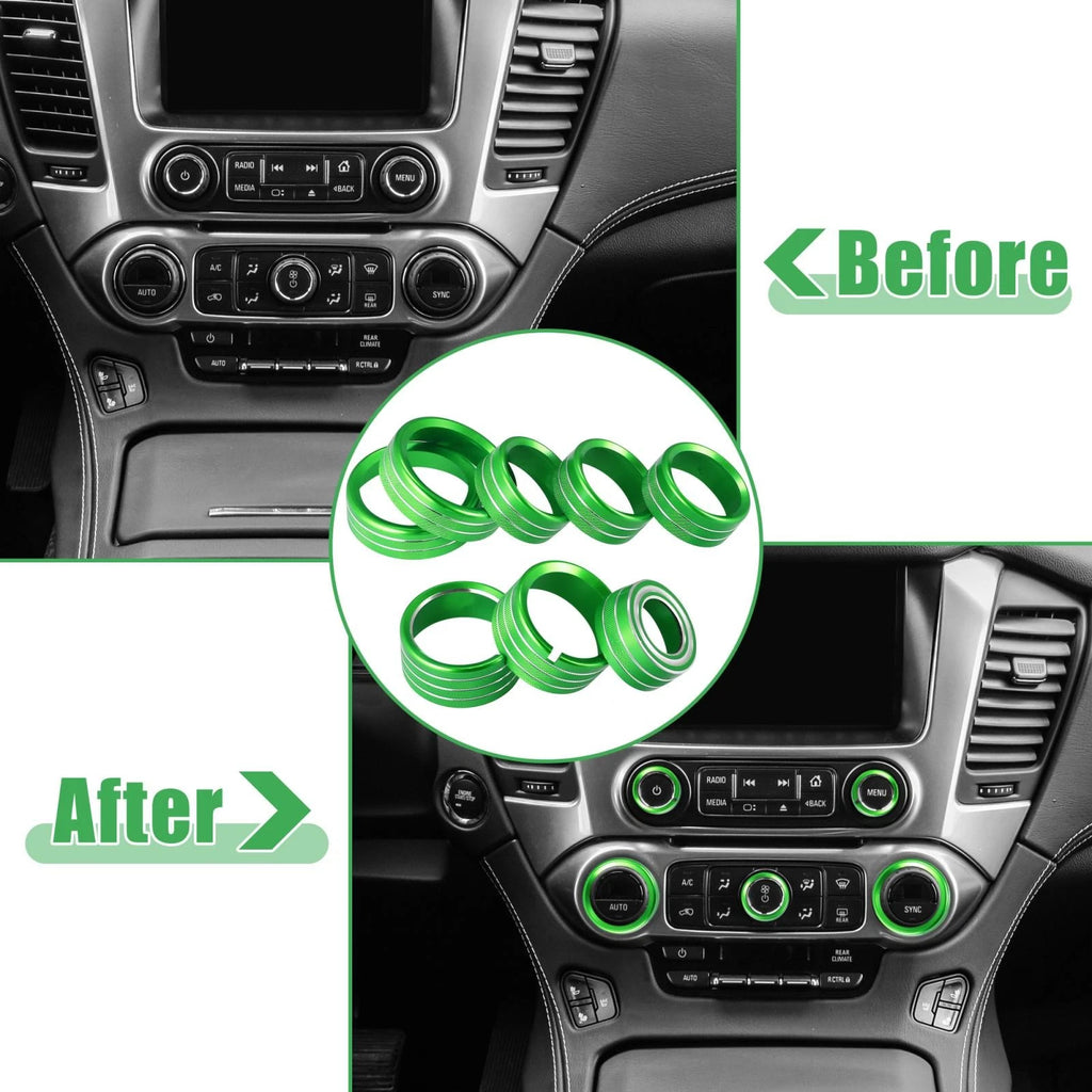 8 Pcs Green AC Radio Switch Knob Cover for Chevy Silverado, GMC Sierra (2014–2018)