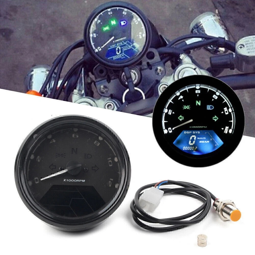LCD Digital Motorcycle Odometer Speedometer Tachometer Gauge 12000RPM