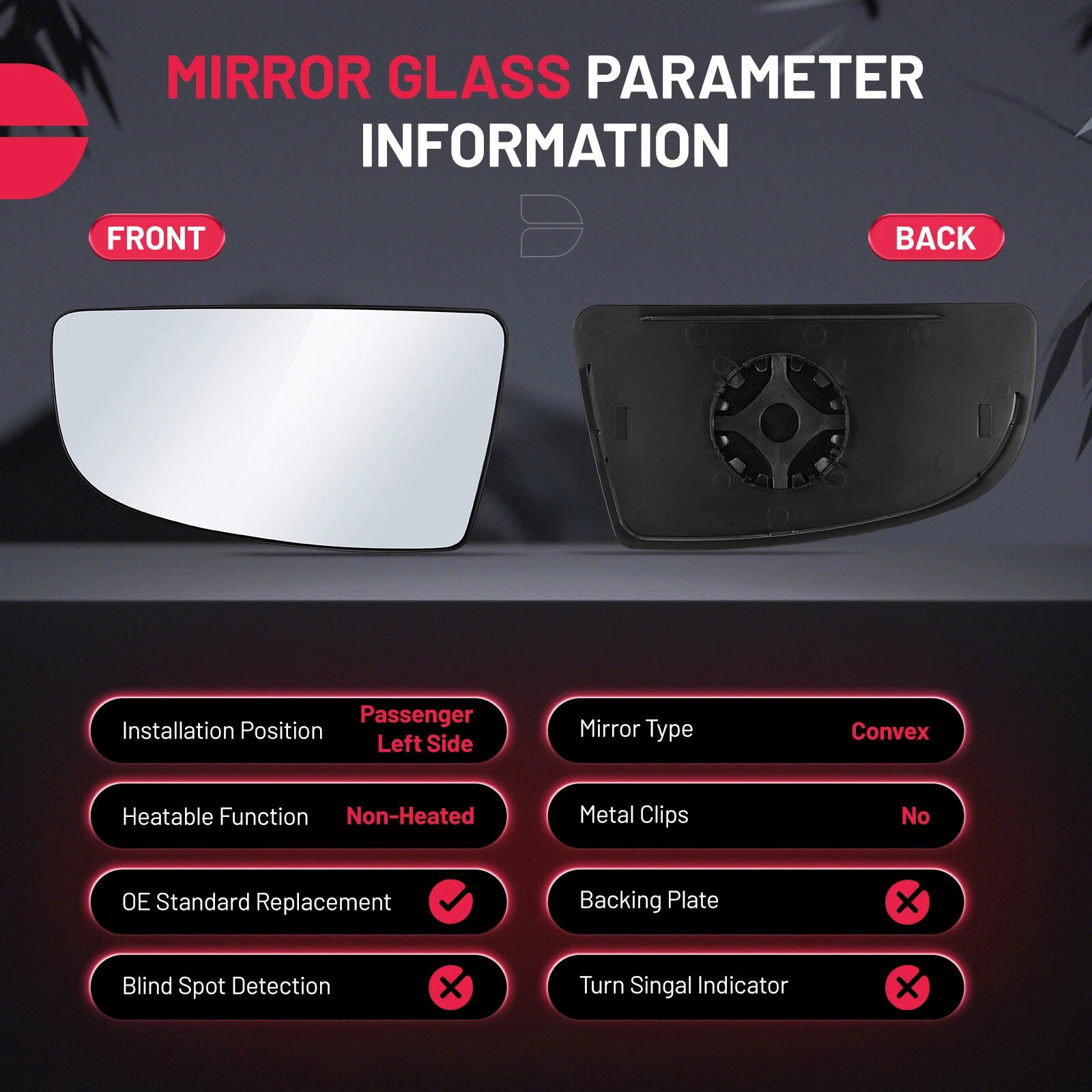 Left Exterior Mirror Glass for Transit 150 250 (2015–2022) BK3Z17K707A