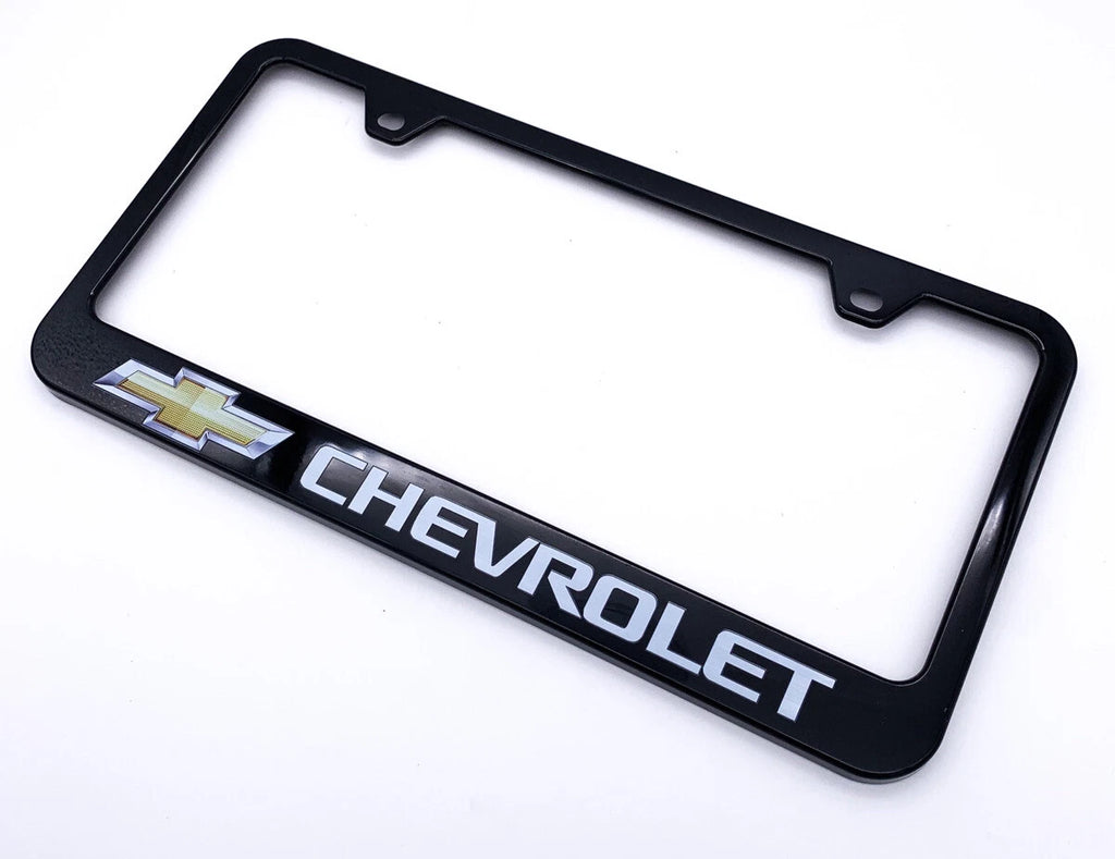 License Plate Frame Black Plastic w Chevrolet Script and Bowtie Emblem for Chevrolet (2005–2015)