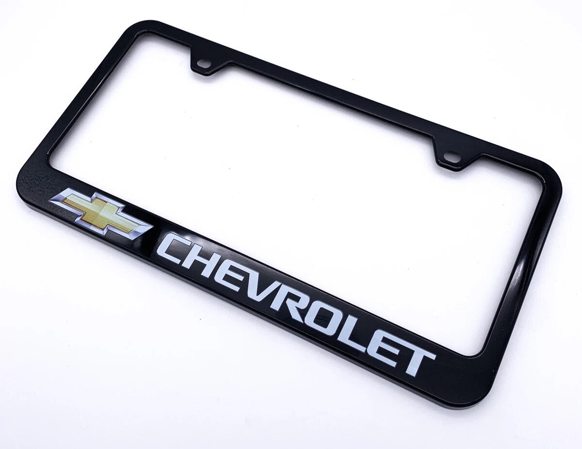 License Plate Frame Black Plastic w Chevrolet Script and Bowtie Emblem for Chevrolet (2005–2015)