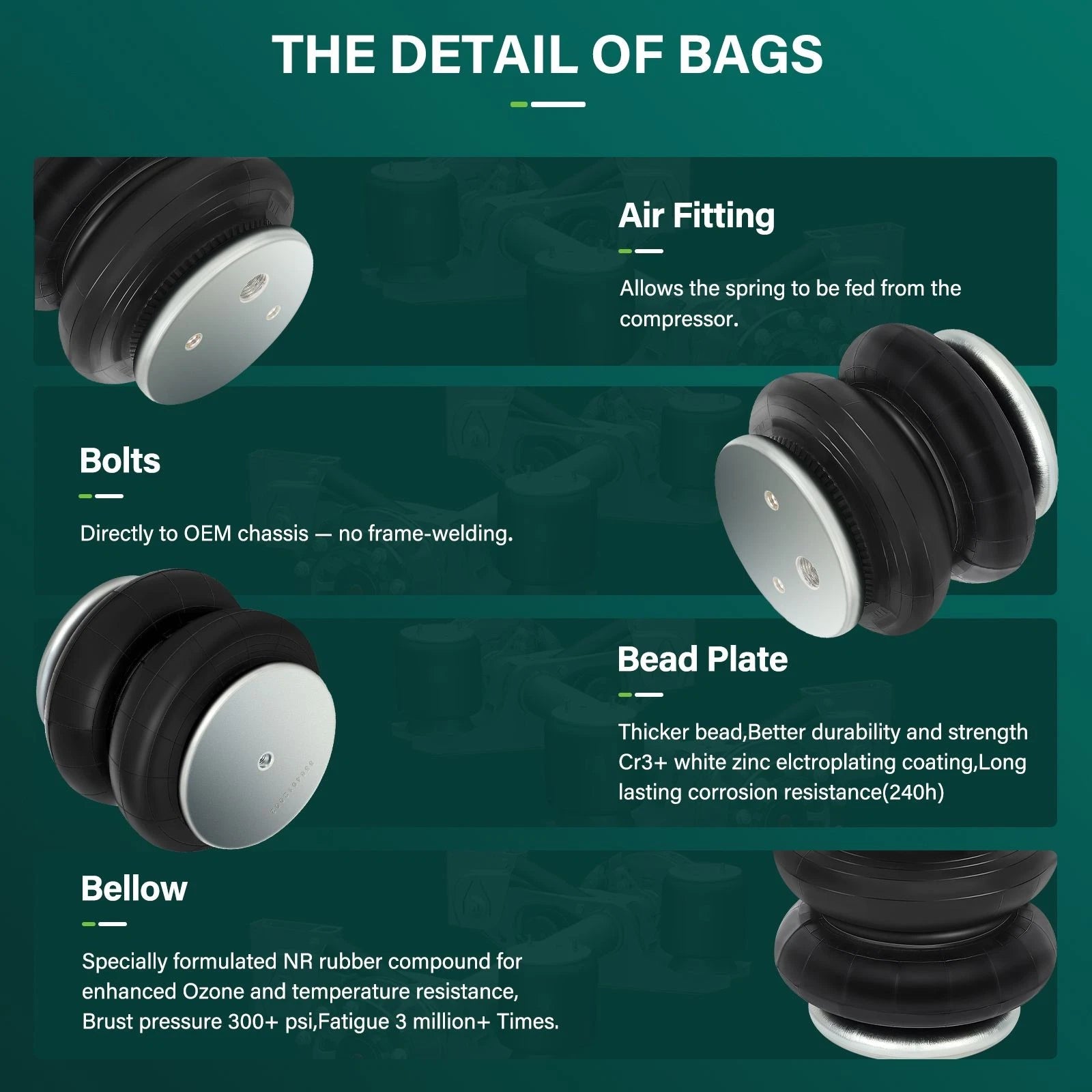 Pair Heavy Duty Air Bags Suspension Spring for